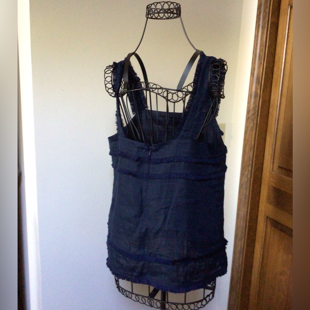 J. Crew Blue Linen Tank Top With Fringe 4 - Picture 4 of 6